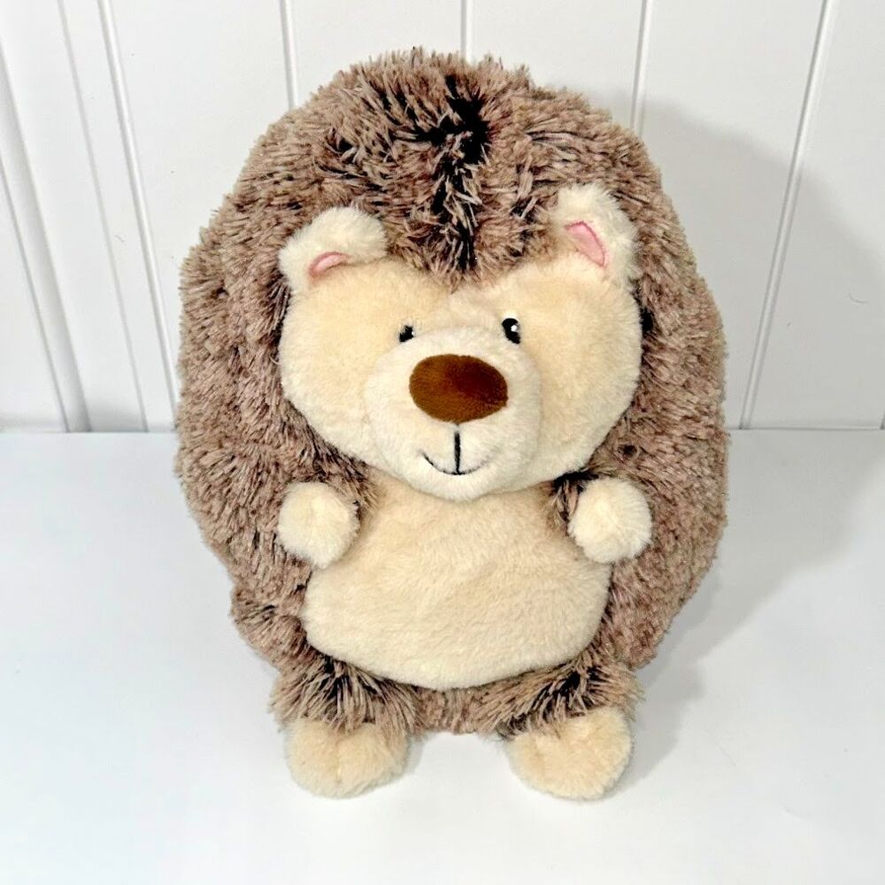Gigglescape 14" Hedgehog Plush Stuffed Animal Brown w/ Pouch in the Back Pilllow